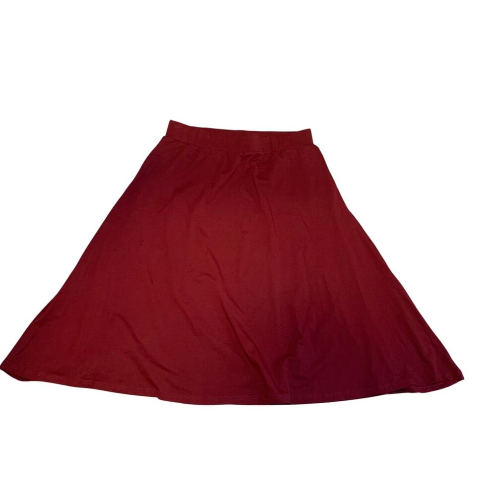 Pact Red Burgundy Fit and Flare Organic Cotton Midi Skirt XL Sustainable Comfort